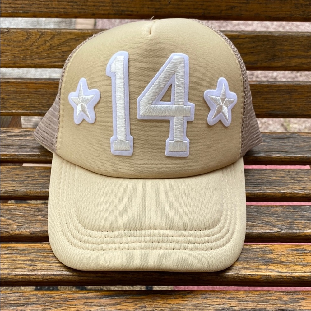 Kids khaki 14 stars Cap 5 panel puffy trucker style SnapBack hat NWOT